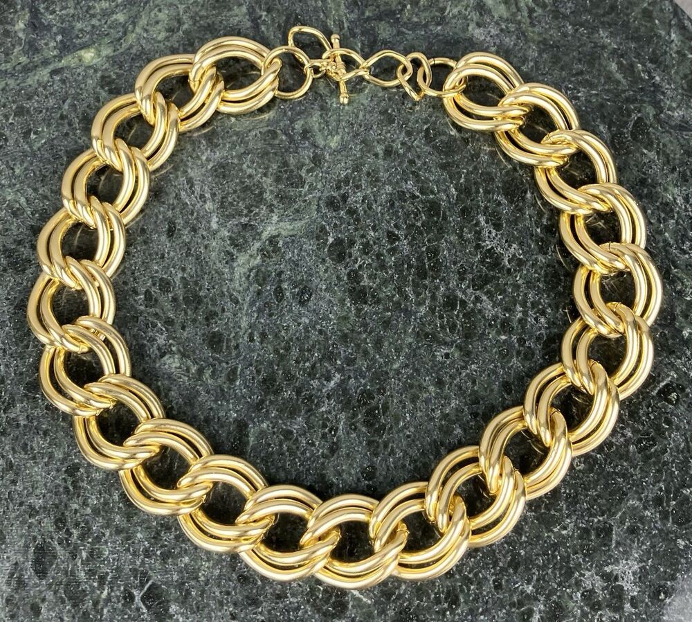 VTG 80's Chunky Gold Double Link Necklace 18" + 2" Extender Mob Wife Statement